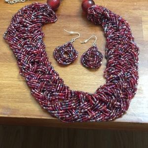 Beaded necklace and earrings set